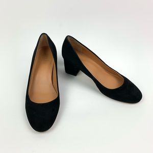 J Crew Evelyn Pump Womens 7 Black Block Heel Suede
